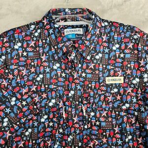 Magellan Outdoors Mens small Short Sleeve Button Up Shirt Patriotic Print